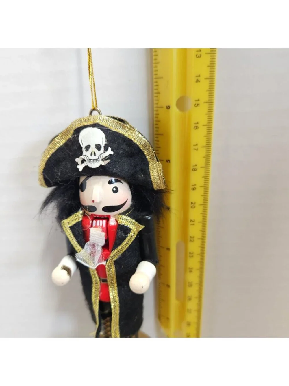 Pirate Nutcracker Christmas Ornament Wooden Black Hat Skull Crossbone Decor READ